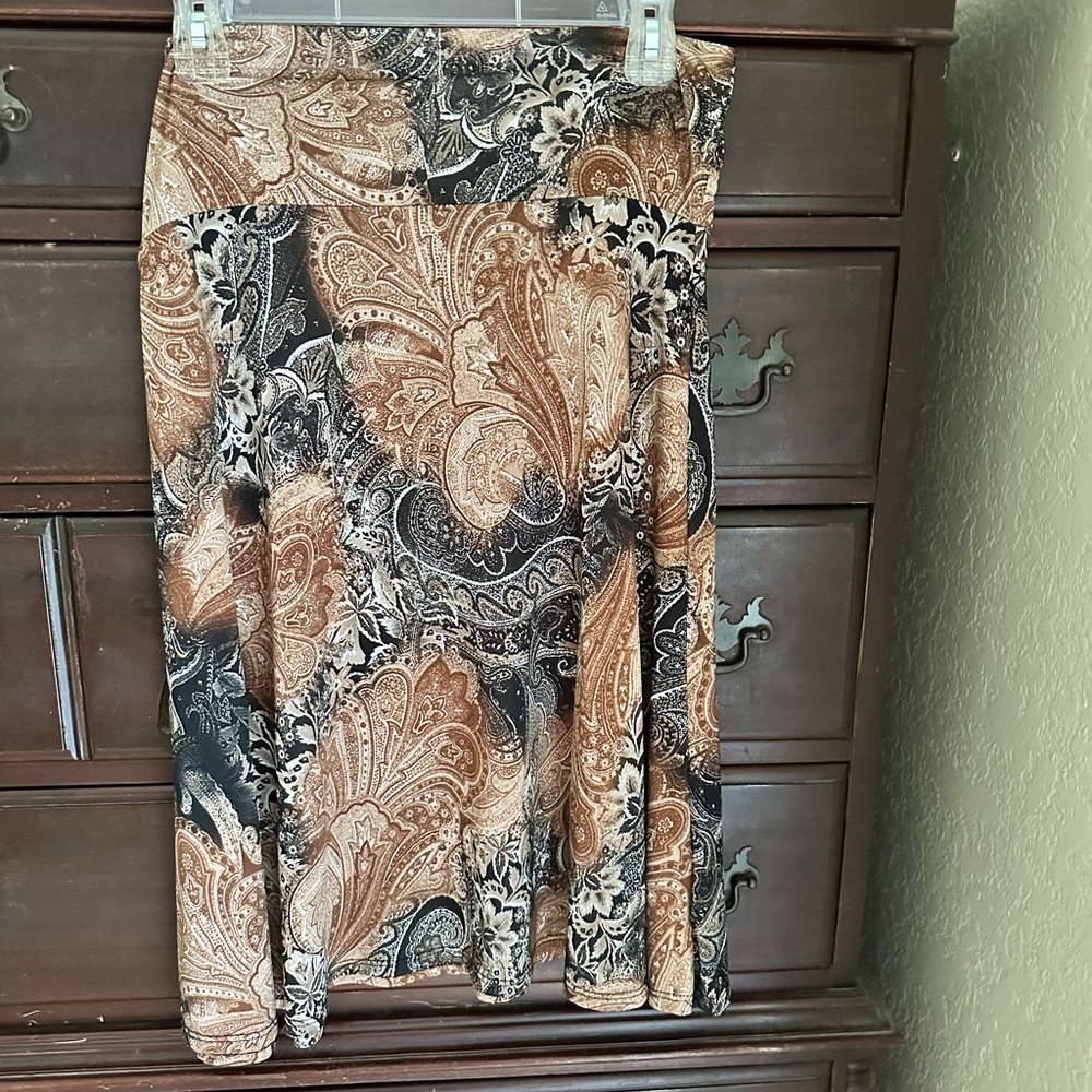 LuLaRoe Azure Skirt with Paisley Design in Black and Brown